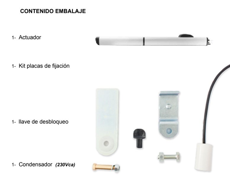 MOTOR BRAZO HIDRAULICO PUERTA GARAJE BATIENTE VDS PH 270 / PH 390, CONTENIDO DEL EMBALAJE