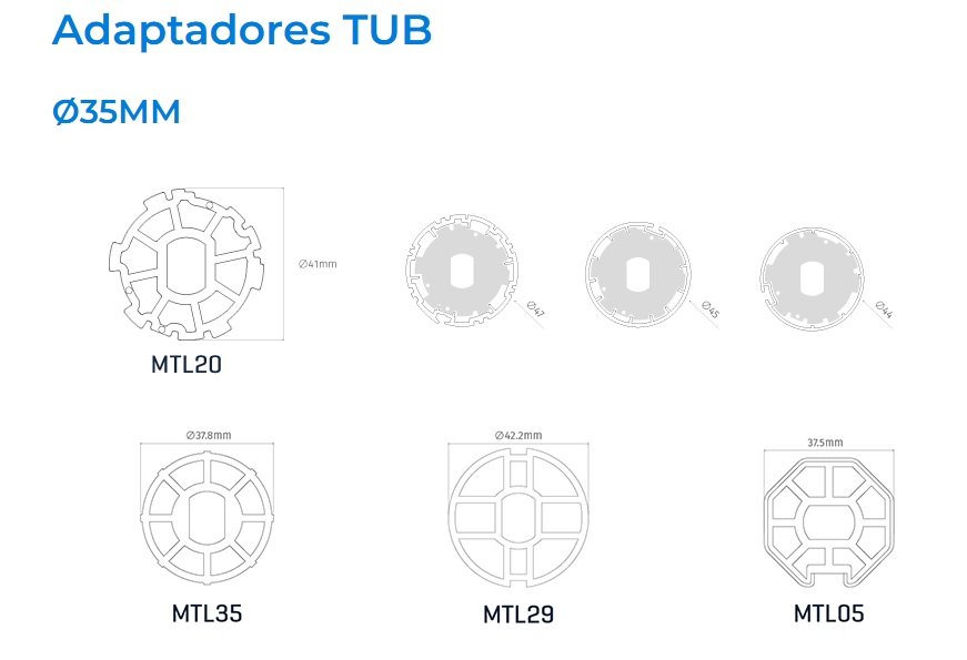 ADAPTADORES MOTOR ENROLLABLE PERSIANA TUB MOTORLINE EJE DE 40mm