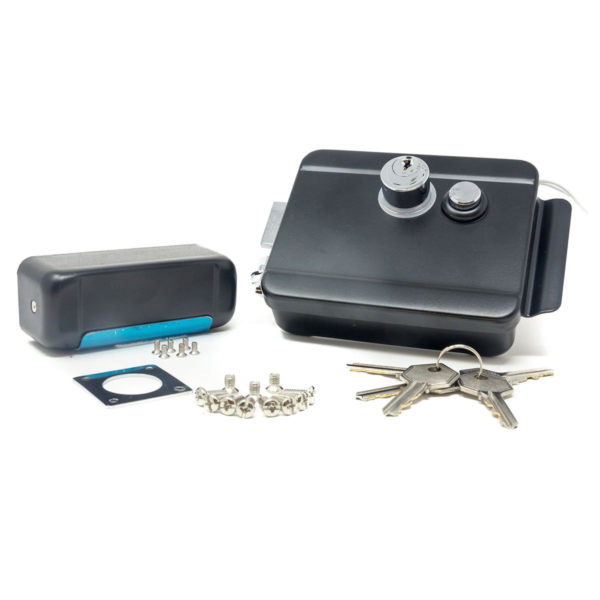 Electrocerradura con pulsador VDS para puertas de garaje.