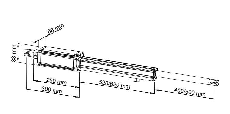 VDS Linear 11 500 230v Motor puerta batiente - medidas dimensiones