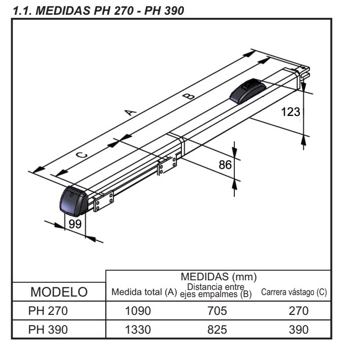 medidas motor abatible hidraulico vds ph 270 y 390