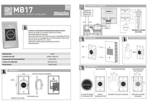 Sensor apertura sin contacto MB17 acero inoxidable