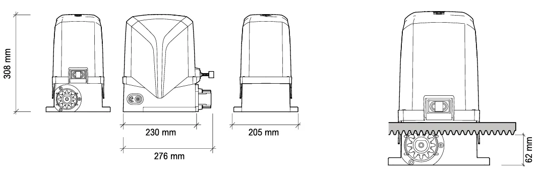 Motor puerta corredera Proteco MOVER 8 hasta 800kg - medidas