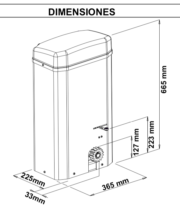 Kit motor corredera industrial hasta 5000kg VDS TOM 380v dimensiones